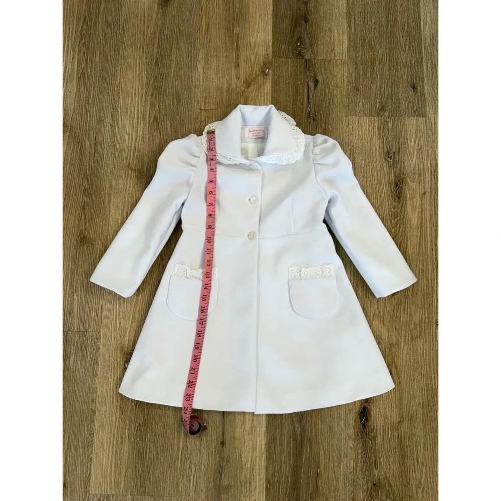 Eyelet Lace Trim Dress Coat Kids Sz 4 White A-Line Formal Outerwear Handmade